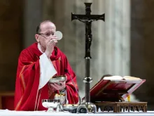 Bishop Thomas Olmsted of Phoenix celebrates Mass at the Basilica of St. Paul Outside the Walls in Rome on Feb. 12, 2020